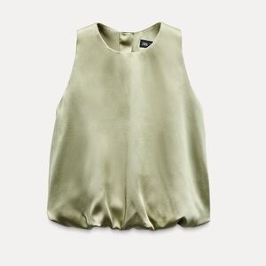 ZARA Satin Olive Green Sleeveless Balloon Top (NWT)